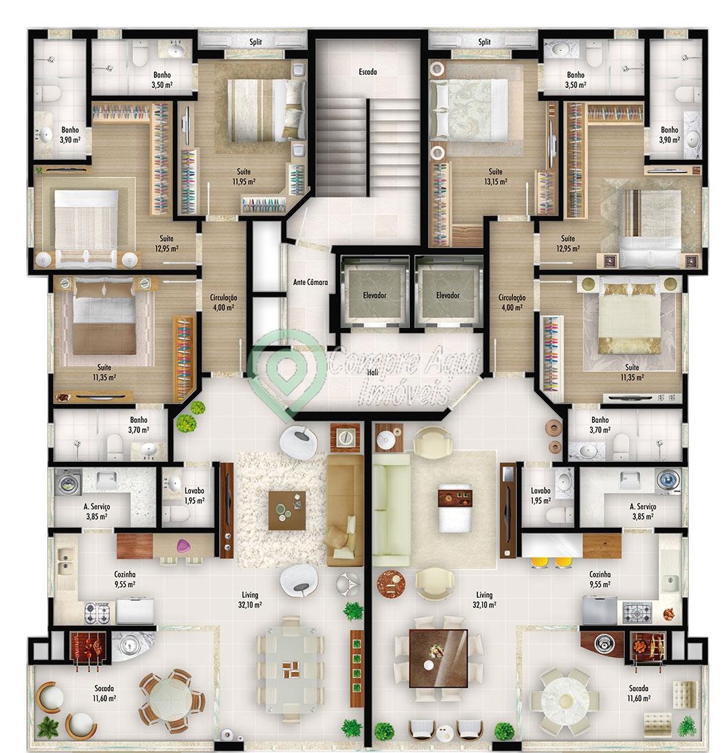APARTAMENTO 3 SUÍTES 3 VAGAS DE GARAGEM  QUADRA MAR - MOBILIADO - MEIA PRAIA ITAPEMA